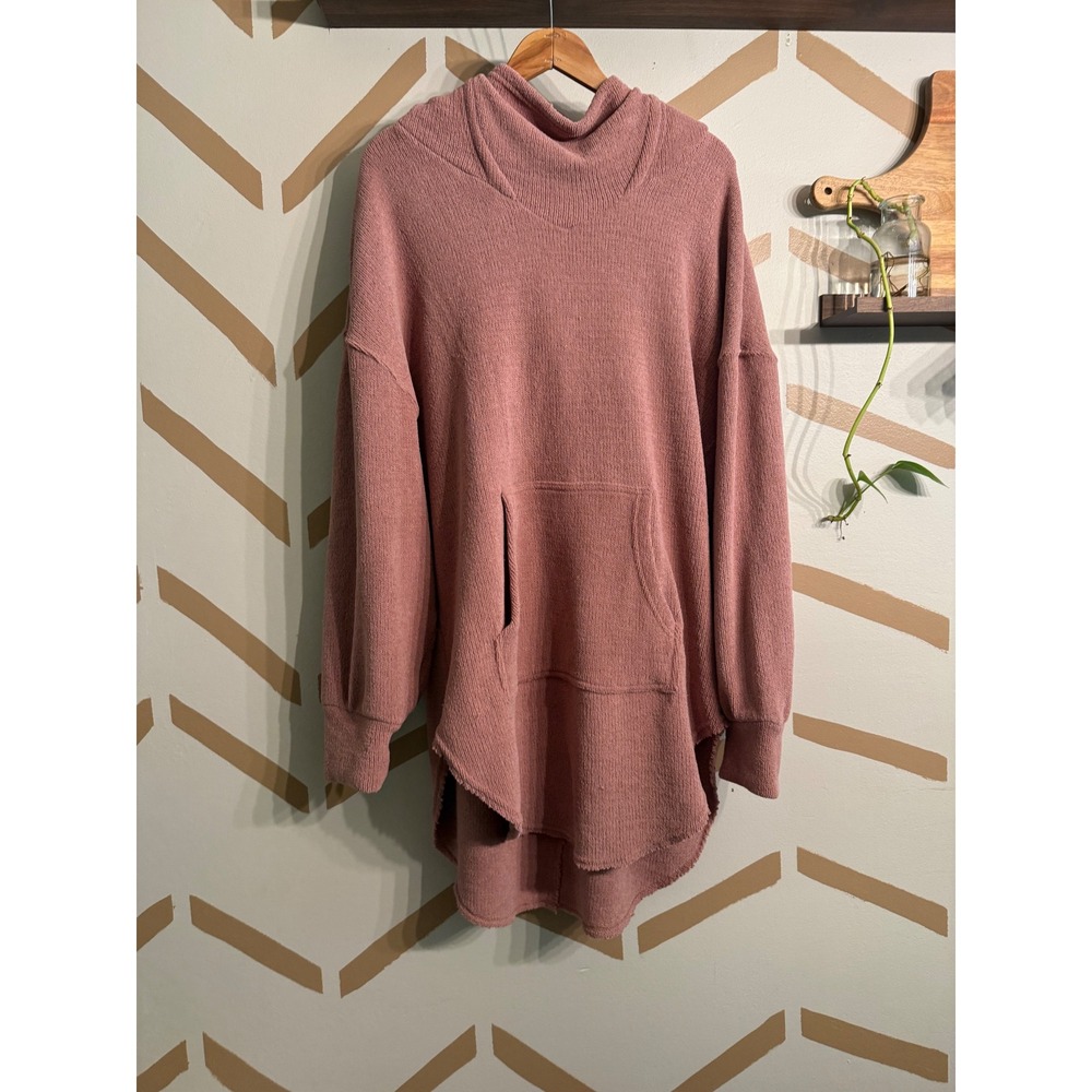 Free People FP Beach Hoodie Women Large Pink Oversized Boucle High Low OB1571935